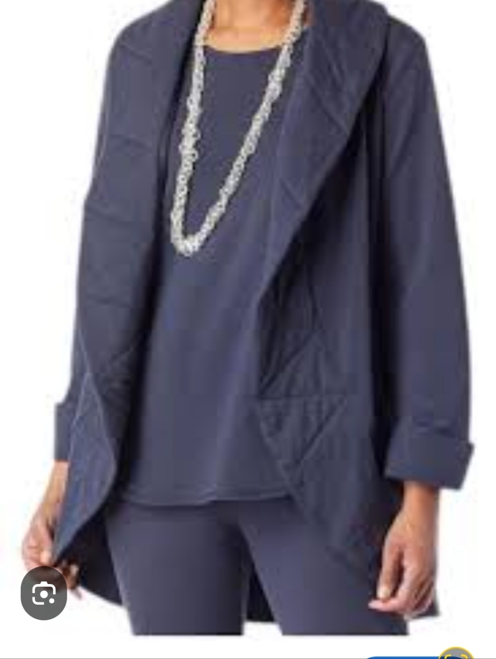 WynneLounge French Terry Navy Quilted Open Front Jacket Sz.L